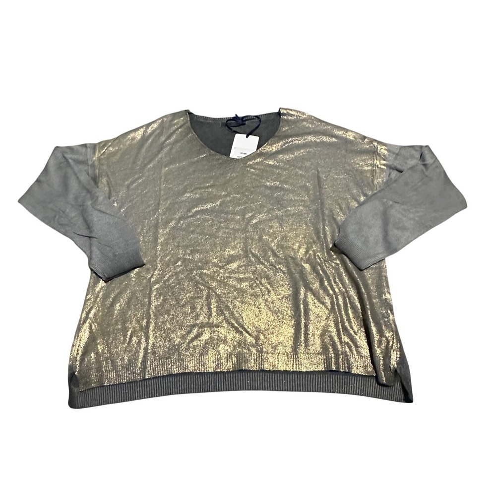 TEMPO PARIS Womens Gray Metallic V-Neck Sweater Size S/M Made in‎ Italy